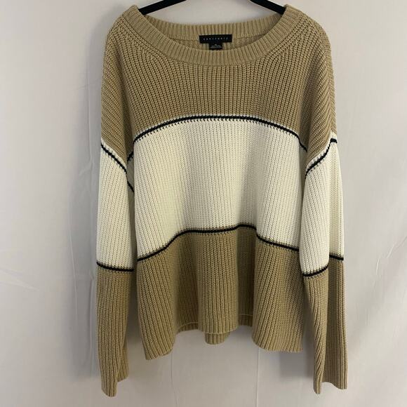 Sanctuary Colorblock Oversized Knit Sweater XL Beige White Boho Chic - Picture 1 of 10